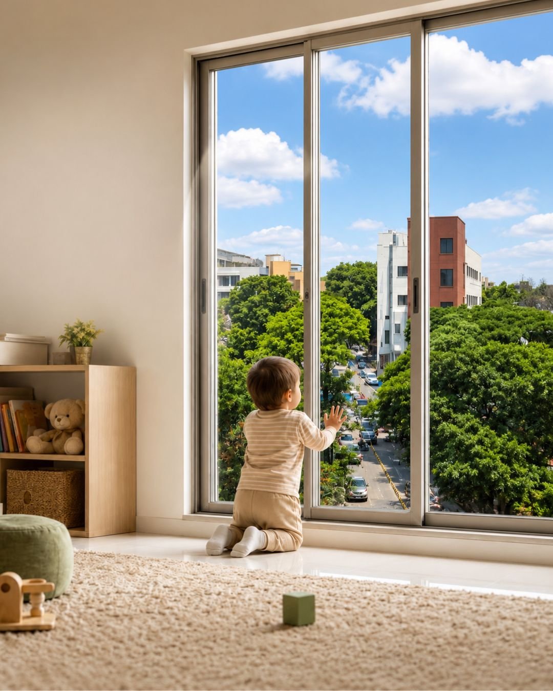 Living room fit-out with wall panelling and uPVC windows